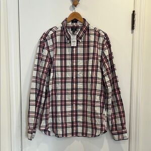 NWT J. Crew Classic Plaid Men's Shirt Size XL Navy and Red